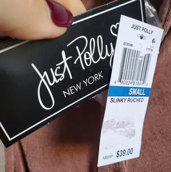 Just Polly Juniors Ruched Brown Slinky Sleeveless Collared Shirt Dress Size S - Picture 7 of 7